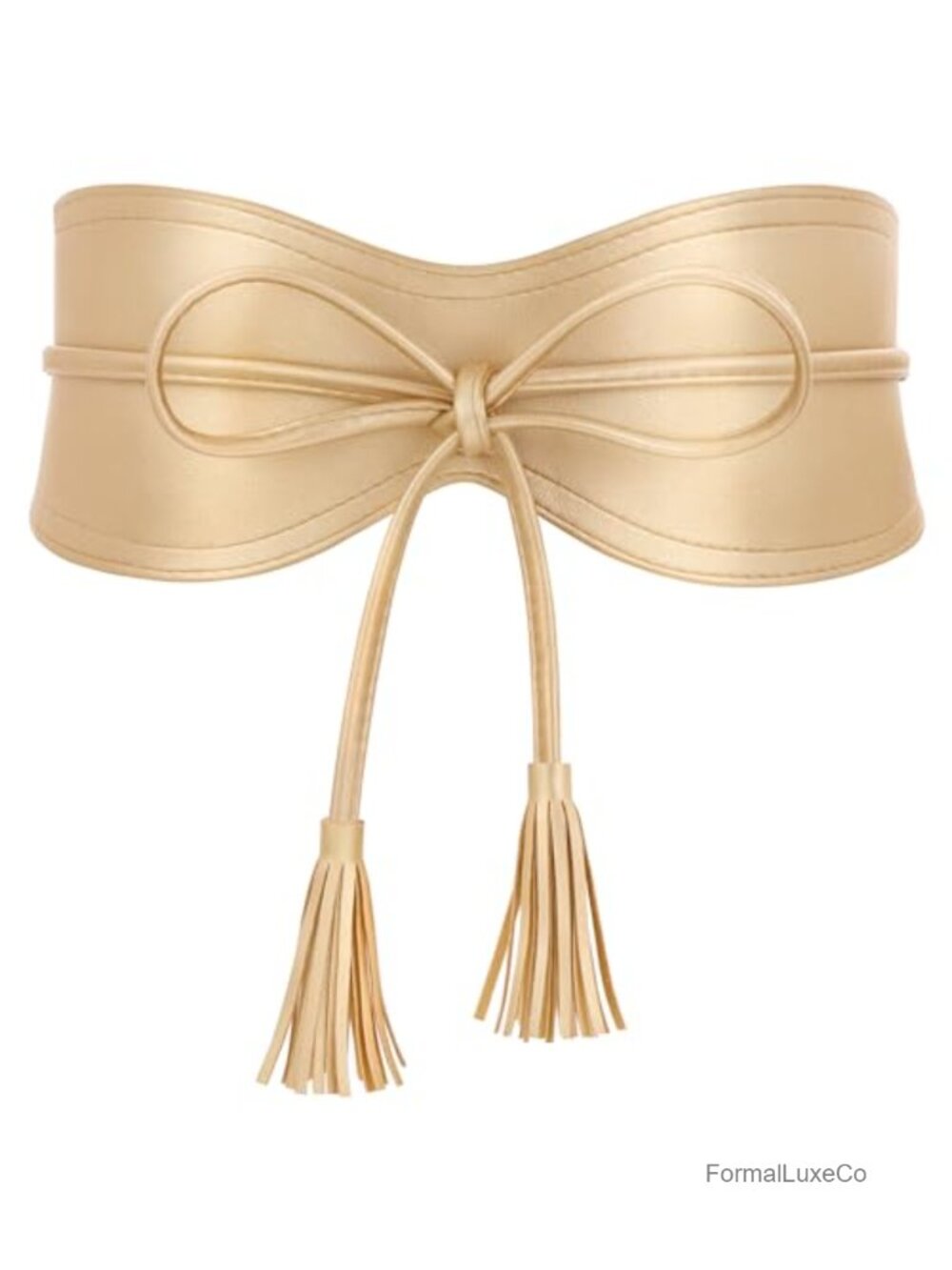 Women's Wide Faux Leather Obi Belt with Tassel Tie for Dress